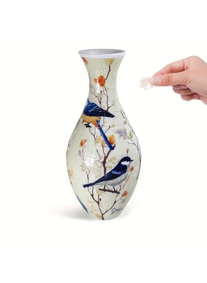 SH1689 طائر سعيد 3D فازة أحجية 160 قطعة زخارف طيور وزهور أحجية صعبة للكبار ديكور أنيق للمنزل والمكتب هدية - Image 3